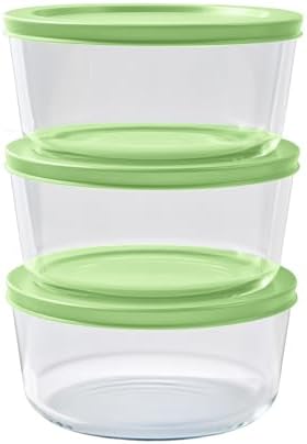 6-Piece Glass Food Storage Containers Set (3 Containers + 3 BPA-Free Lids) | 4-Cup, Leakproof | Microwave, Freezer, Oven & Dishwasher Safe | Ideal for Meal Prep & Pantry Organization, Pistachio