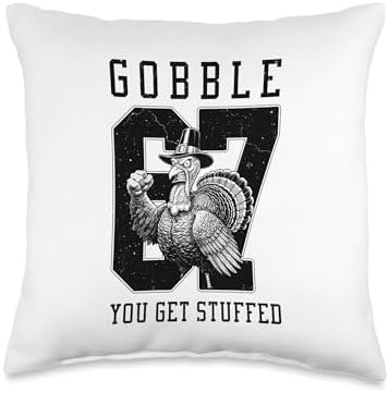 67 Turkey Six Seven 6 7 Funny Thanksgiving Get Stuffed Throw Pillow by Unknown