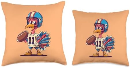 Thanksgiving Cute Turkey Holding American Football Boys Kids Throw Pillow - Image 3