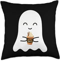 Cute Ghost Sipping Pumpkin Spice Fall Thanksgiving Spooky Season Cute Little Ghost Pumpkin Spice Latte Lover Throw Pillow, 18x18, Multicolor by Unknown