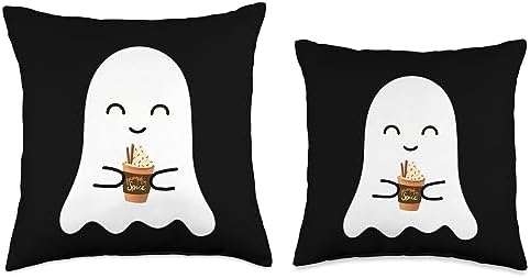 Cute Ghost Sipping Pumpkin Spice Fall Thanksgiving Spooky Season Cute Little Ghost Pumpkin Spice Latte Lover Throw Pillow, 16x16, Multicolor - Image 3