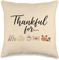 Cute Fall Design for Thanksgiving - Thankful Icons Throw Pillow by Unknown