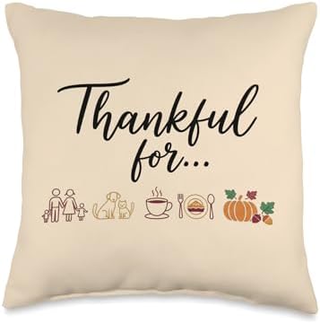 Cute Fall Design for Thanksgiving - Thankful Icons Throw Pillow by Unknown