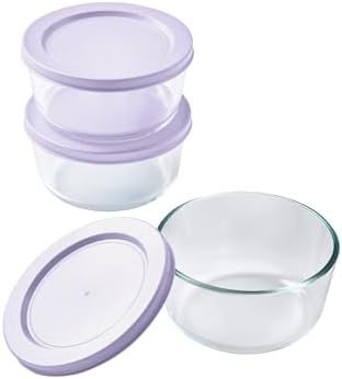 6-Piece Glass Food Storage Containers Set (3 Containers + 3 BPA-Free Lids) | 2-Cup, Leakproof | Microwave, Freezer, Oven & Dishwasher Safe | Ideal for Meal Prep & Pantry Organization, Purple