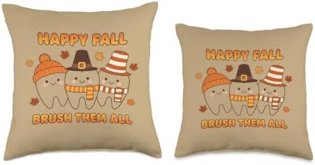 Happy Fall Brush Them All Teeth Thanksgiving Dental Dentist Throw Pillow - Image 3