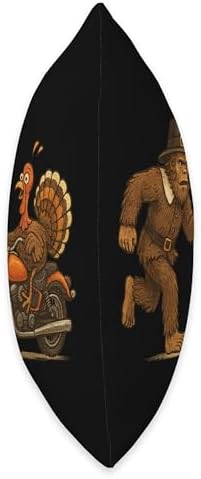 Pilgrim Sasquatch Chasing Turkey Biker Thanksgiving Humor Throw Pillow - Image 2