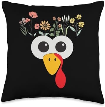 Thanksgiving Turkey Face Matching Family Costume Floral Kids Throw Pillow by Unknown
