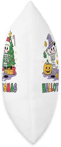 Skeletons halloween christmas hallothanksmas thanksgiving Throw Pillow - Image 2