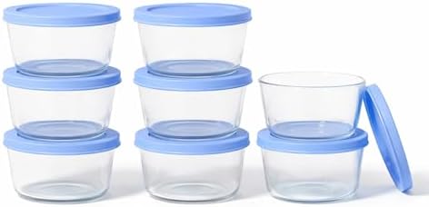 16-Piece Glass Food Storage Containers Set (8 Containers + 8 BPA-Free Lids) | 1-Cup, Leakproof | Microwave, Freezer, Oven & Dishwasher Safe | Ideal for Meal Prep & Pantry Organization, Lavender Blue