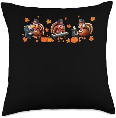 Three Thanksgiving Turkeys Playing Piano Instrumentalist Throw Pillow by Unknown