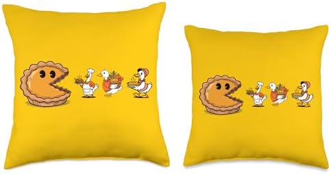 Funny Thanksgiving Pie Chase – Pac Pie Vs Ducks Fall Holiday Throw Pillow - Image 3