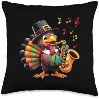 Funny Thanksgiving Turkey Playing Saxophone Music Lover Throw Pillow by Unknown