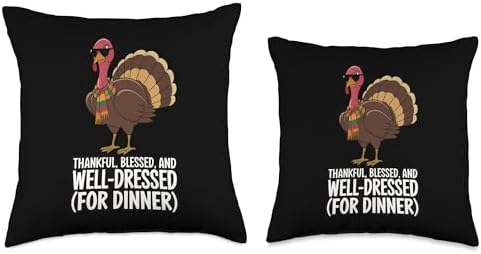 Thanksgiving Turkey Thankful Blessed And Well Dressed Throw Pillow - Image 3