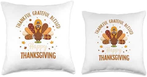 Thankful Grateful Blessed Turkey Cute Thanksgiving Women Men Throw Pillow - Image 3