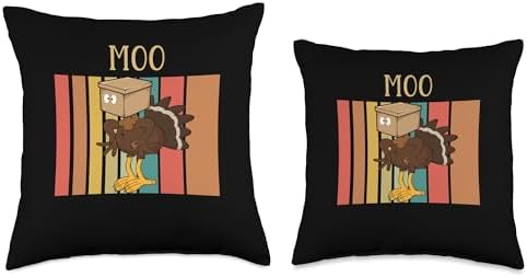 Funny Thanksgiving Turkey Cow Turkey Moo Fake Cow Moo Thanksgiving Turkey Funny Fake Cow Throw Pillow, 16x16, Multicolor - Image 3