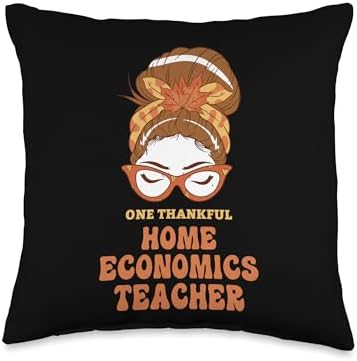 Thanksgiving Holiday Gifts and Designs Messy Bun Home Economics Teacher Thanksgiving Woman Throw Pillow, 16x16, Multicolor by Unknown