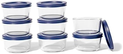 16-Piece Glass Food Storage Containers Set (8 Containers + 8 BPA-Free Lids) | 1-Cup, Leakproof | Microwave, Freezer, Oven & Dishwasher Safe | Ideal for Meal Prep & Pantry Organization, Blue