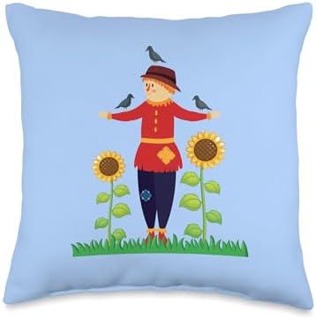 Spot & Tiger Thanksgiving Fall Scarecrow Sunflowers Crows Autumn Thanksgiving Cute Throw Pillow, 16x16, Multicolor by Unknown