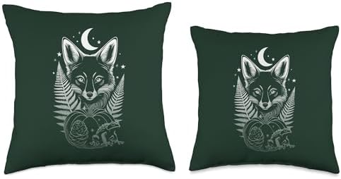 Fox with Fern Frog and Pumpkin Dark Autumn Thanksgiving Fox Throw Pillow - Image 3