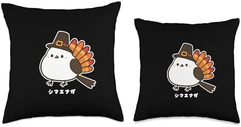 Shimaenaga Thanksgiving Turkey Pilgrim hat Hokkaido Bird Throw Pillow - Image 3