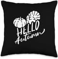 Hello Autumn Thanksgiving Fall Cute Pumpkin Throw Pillow by Unknown