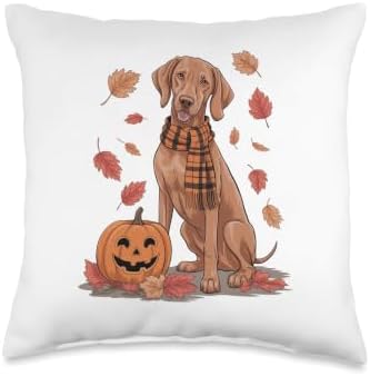 Vizsla Dog Lover Pumpkin Fall Autumn Thanksgiving Throw Pillow by Unknown