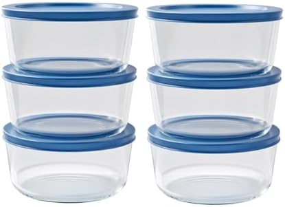 12-Piece Glass Food Storage Containers Set (6 Containers + 6 BPA-Free Lids) | 4-Cup, Leakproof | Microwave, Freezer, Oven & Dishwasher Safe | Ideal for Meal Prep & Pantry Organization, Deep Navy