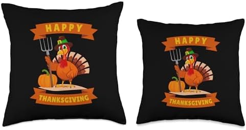 Funny Turkey Pilgrim Farmer Pumpkin Happy Thanksgiving Throw Pillow - Image 3