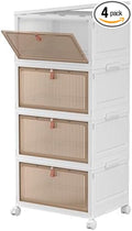 CTSNSLH 4 Tier Plastic Storage Bins with Lid 32QT - Stackable Storage Bins | Organizers and Storage with Wheels, Plastic Storage Cabinet Organization and Storage for Living Room,Office,Dorm