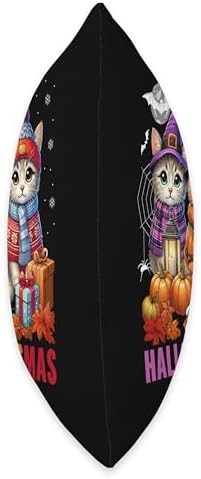 Halloween Thanksgiving Christmas Happy HalloThanksMas Cats Throw Pillow - Image 2