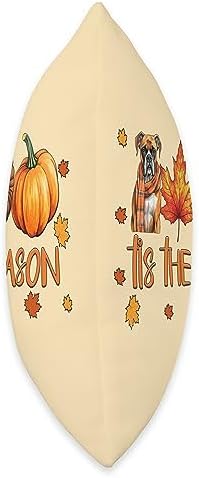 Cute Dog Thanksgiving Fall Gifts for Her Tis The Season Boxer Dog Fall Thanksgiving Throw Pillow, 16x16, Multicolor - Image 2