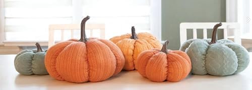 Boston International Fabric Pumpkin Tabletop Mantel Shelf Fall Autumn Thanksgiving Halloween Decorations for Home, Large, Amber Orange - Image 2