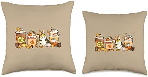 Corgi Coffee Pumpkin Spice Dog Lovers Fall Thanksgiving Throw Pillow - Image 3