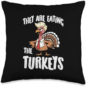 Thanksgiving They are Eating The Turkeys Funny Men Women Throw Pillow by Unknown