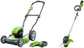 Greenworks 40V 19" Brushless Lawn Mower, String Trimmer, 5.0Ah USB Battery and Charger Included