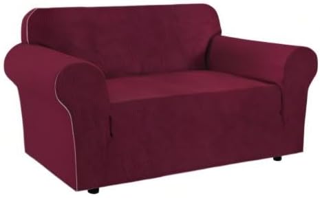 H.VERSAILTEX Stretch Couch Cover Loveseat Covers for 2 Cushion Couch Loveseat Slipcover|Sofa Cover for Love seat 1 Piece, Textured Checked Jacquard Fabric(58'-70' Wide, Burgundy Red)