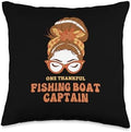 Thanksgiving Holiday Gifts and Designs Messy Bun Fishing Boat Captain Thanksgiving Woman Throw Pillow, 16x16, Multicolor by Unknown