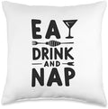 Eat, Drink, and Nap Thanksgiving Humor Throw Pillow by Unknown
