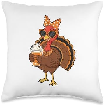 Turkey Drinking Coffee - Thanksgiving Day Fall Holiday Throw Pillow by Unknown