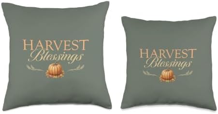 Harvest Blessings Pumpkin Wheat Fall Autumn Thanksgiving Throw Pillow - Image 3