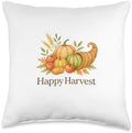 Boho Watercolor Cornucopia Happy Harvest Thanksgiving Throw Pillow by Unknown