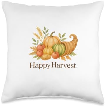 Boho Watercolor Cornucopia Happy Harvest Thanksgiving Throw Pillow by Unknown