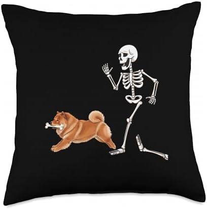 Funny Halloween Chow Chow and Skeleton Throw Pillow