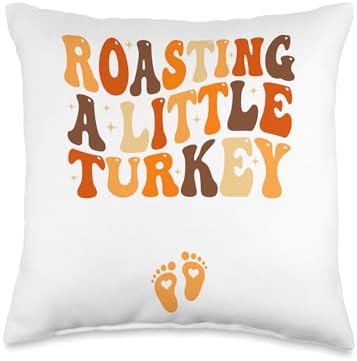 Roasting a Little Turkey Thanksgiving Pregnancy Announcement Throw Pillow by Unknown