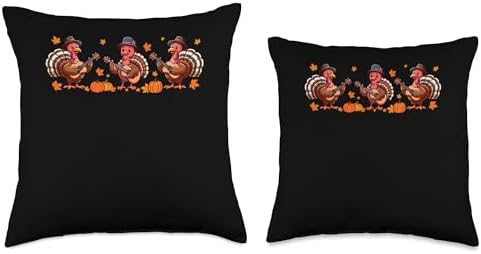 Three Thanksgiving Turkeys Playing Guitar Instrumentalist Throw Pillow - Image 3