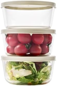 6-Piece Glass Food Storage Containers Set (3 Containers + 3 BPA-Free Lids) | 2-Cup, Leakproof | Microwave, Freezer, Oven & Dishwasher Safe | Ideal for Meal Prep & Pantry Organization, Beige