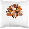 Fall Turkey Patchwork Holiday Quilted Turkey Thanksgiving Throw Pillow by Unknown