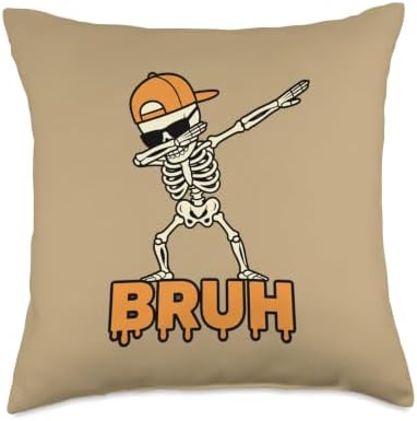 Thanksgiving Dabbing Skeleton Bruh - Funny Kids & Family Throw Pillow by Unknown