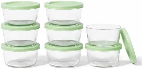 16-Piece Glass Food Storage Containers Set (8 Containers + 8 BPA-Free Lids) | 1-Cup, Leakproof | Microwave, Freezer, Oven & Dishwasher Safe | Ideal for Meal Prep & Pantry Organization, Pistachio