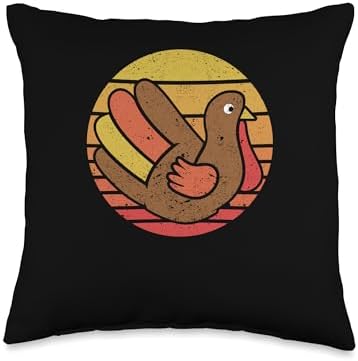 Thankful Turkey Men Kids Women Thanksgiving Outfit Funny Turkey Hand Thanksgiving Day Retro Vintage Pilgrim Throw Pillow, 16x16, Multicolor by Unknown